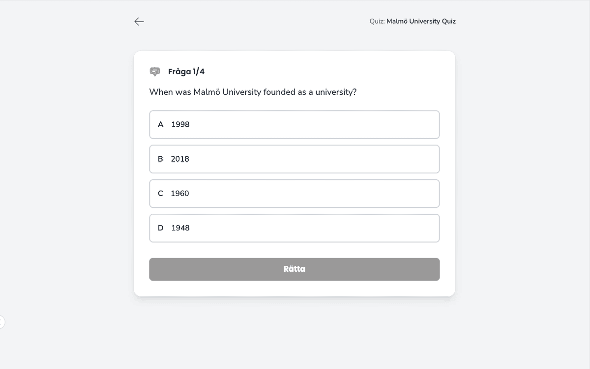 Demonstration av ett smart genererat quiz